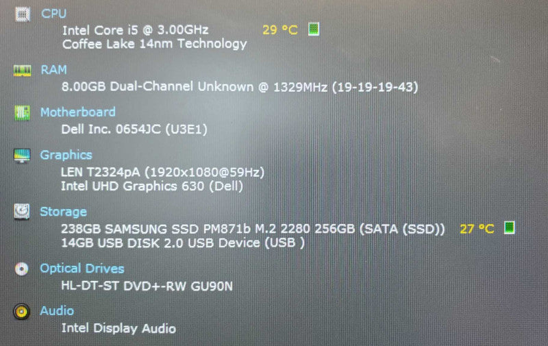 Dell Optiplex 5060 Core i5-8500 @ 3.0 GHz 8GB DDR4 250GB SSD (