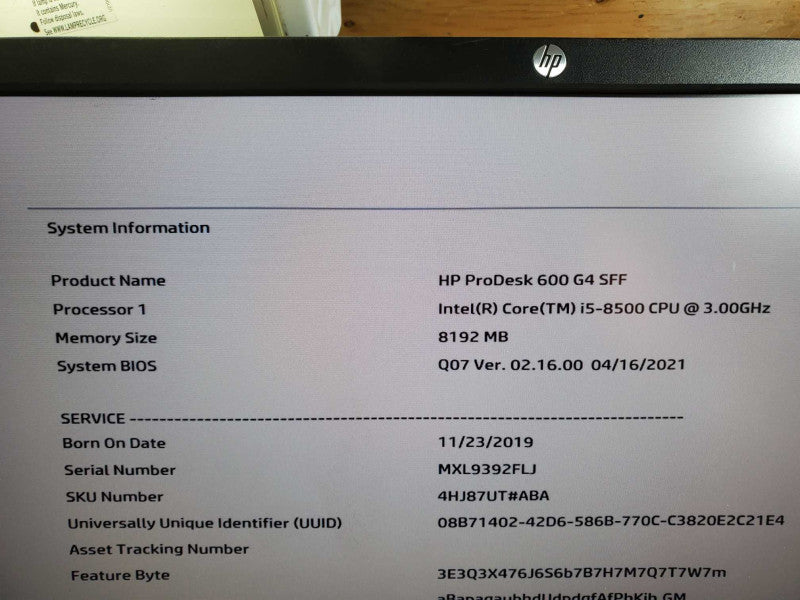 HP ProDesk 600 G4 SFF SIX Core i5-8500 8GB+ 1TB HDD