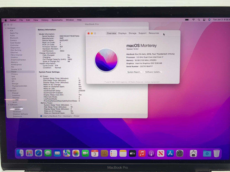 TouchBar MacBook Pro 13-inch 2016 with i7 CPU 16GB RAM & 500GB Storage  -