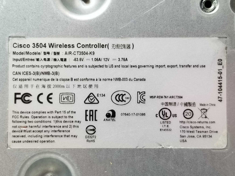 CISCO AIR-CT3504-K9 3504 IEEE 802.11ac Wireless LAN Controller _
