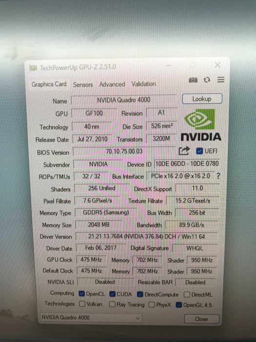 Nvidia Quadro 4000 2GB PCI-E Dual Display Port Graphics Card [