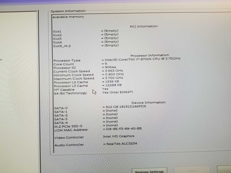 Dell Precision 3630 Tower, Core i7-8700K 3.7GHz, 32GB RAM, 512GB SSD. _