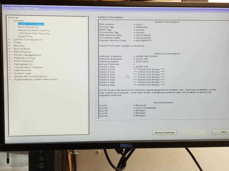 Dell Precision 5820 Tower, Xeon W-2125 4GHz, 16GB DDR4, 512GB SSD, No GPU _