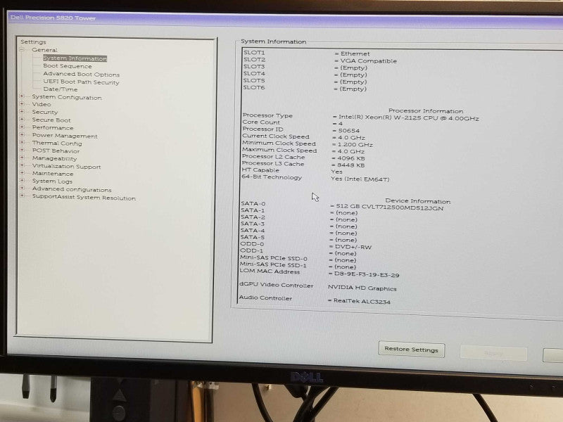 Dell Precision 5820 Tower, Xeon W-2125 4GHz, 16GB DDR4, 512GB SSD, No GPU _
