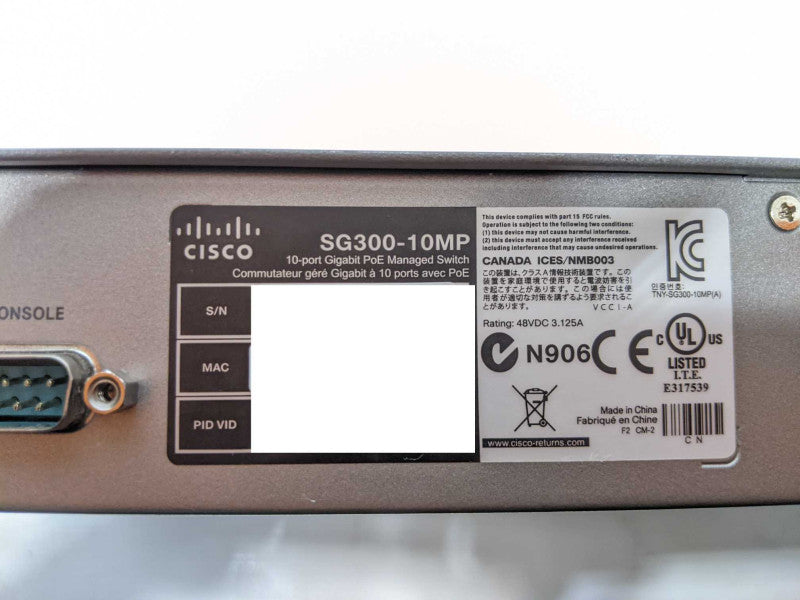 Cisco SG300-10MP PoE+ Port Managed Switch