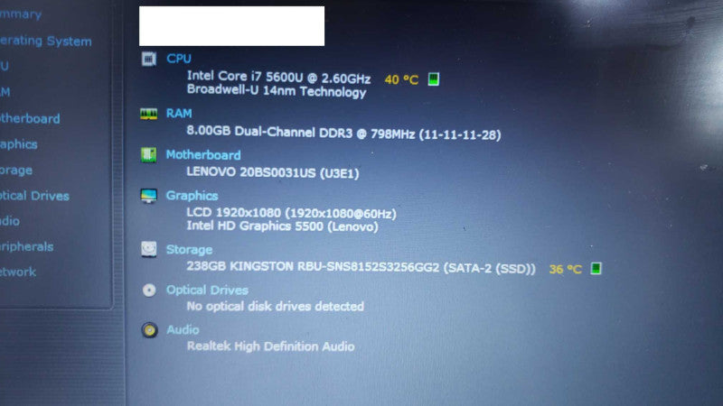 Lenovo X1 Carbon 14\\" i7-5600U@2.6GHz 8GB DDR3 238GB SSD [