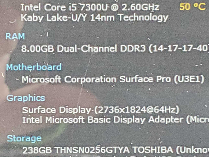 Microsoft Surface Pro 5 1724 i5-7300U 8GB DDR3 256GB Storage |