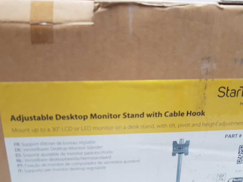 NEW Startech Adjustable Desktop Monitor Stand  W/ Cable Hook  #
