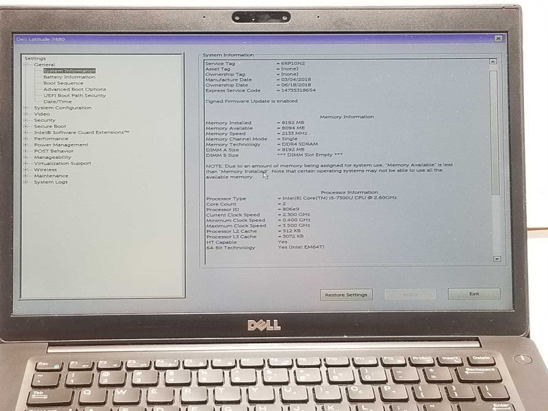 Dell Latitude 7480, Core I5-7300U 2.6GHz, 8GBRAM, 256GB SSD, 14\\" _