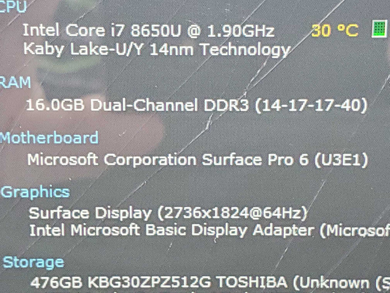 Microsoft Surface Pro 6 1796 i7-8650U 16GB DDR3 512GB (READ) |
