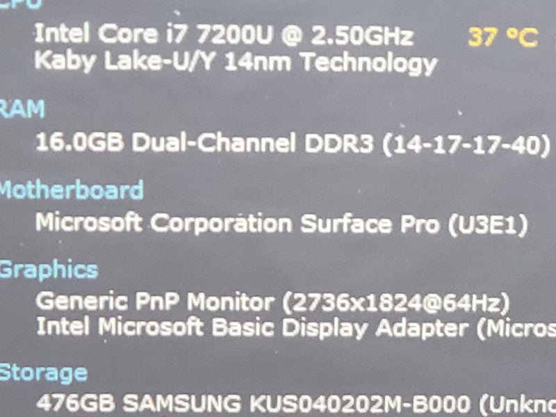 Microsoft Surface Pro 5 Model 1796 i7-7200U 16GB DDR3 512GB Storage |