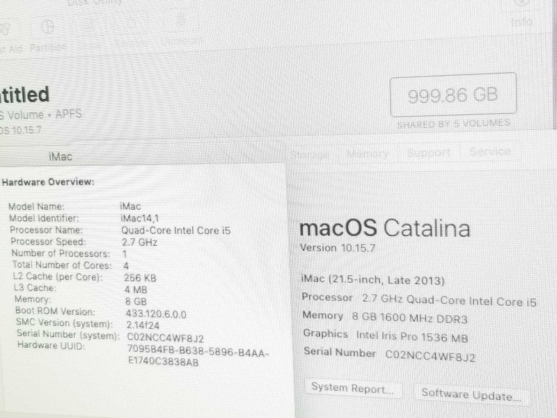 iMac 21.5\\" - L.2013 A1418, i5-4570R 2.7GHz/8GB, Intel Iris Pro, 1TB HDD. ~