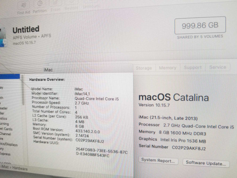 iMac 21.5\\" - L.2013 A1418, i5-4570R 2.7GHz/8GB, Intel Iris Pro, 1TB HDD, ~