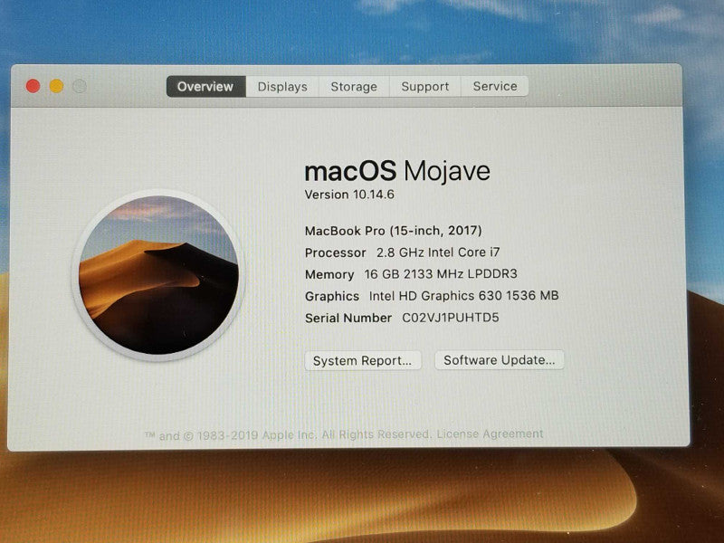 TouchBar MacBook Pro 15-inch 2017 with i7 CPU 16GB RAM & 250GB Storage READ _