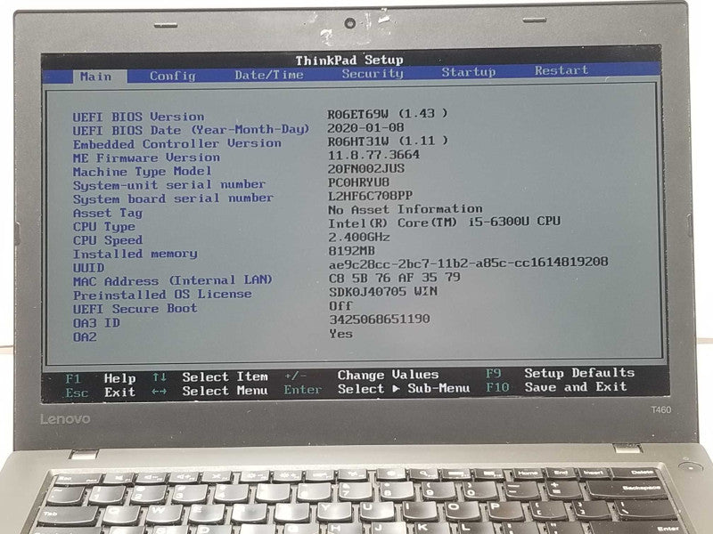 Lenovo Thinkpad T460, Core I5-6300U 2.4GHz, 8GB RAM, 256GB SSD, 14\\" _