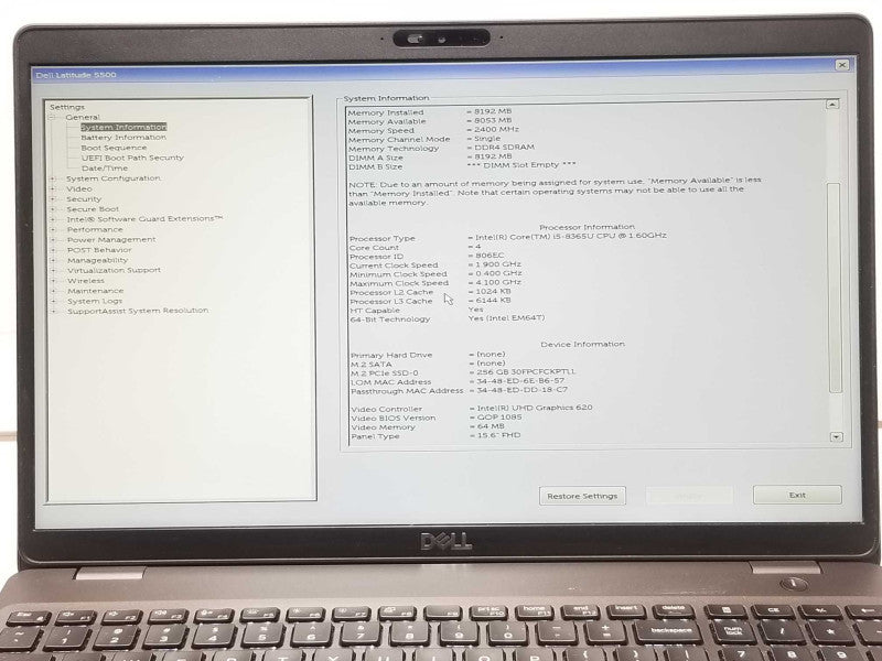Dell Latitude 5500, Core I5-8365 1.6GHz, 8GB DDR4, 256GB SSD, 15.6\\" _