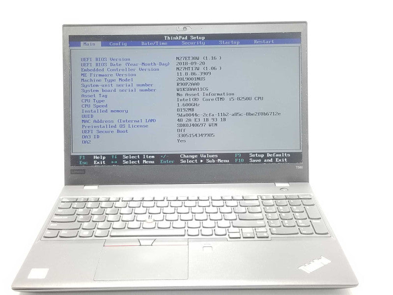 Lenovo ThinkPad T580, Core I5-8250U 1.6GHz, 8GB RAM, 250GB SSD, 15.6\\" _