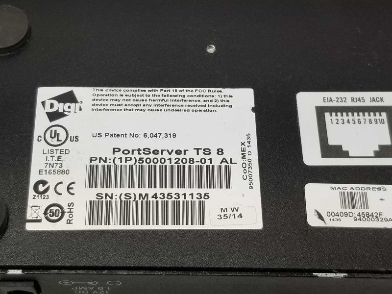 Digi PortServer TS8 50001208-01 Port Server | No Power Adapter Included _