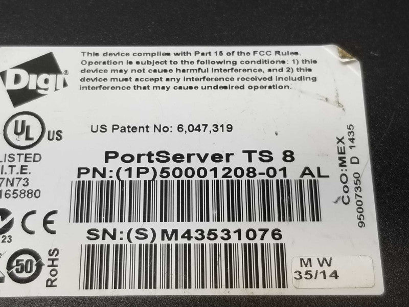 Digi PortServer TS8 50001208-01 Port Server | No Power Adapter Included _