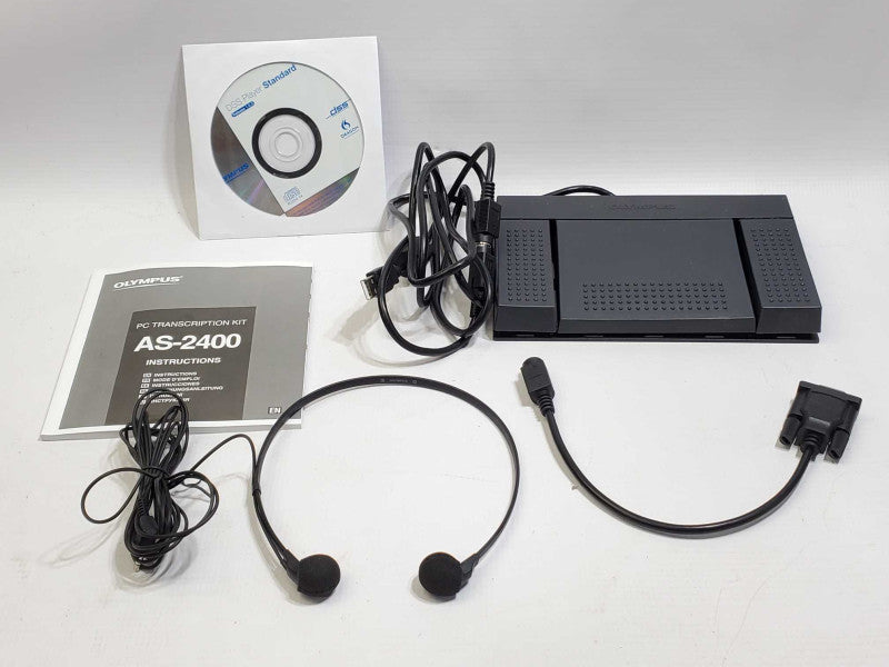 Olympus AS-2400 Transcription Kit Foot Switch Stereo Headset in box +