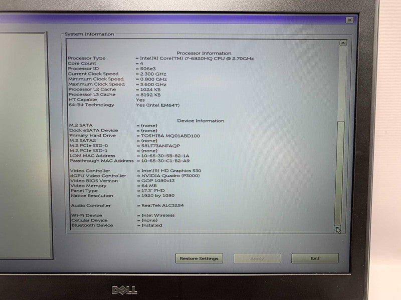 17.5\\" DELL Precison 7720 with i7-6820HQ CPU 32GB RAM & 512 NVMe + 1TB HDD  -