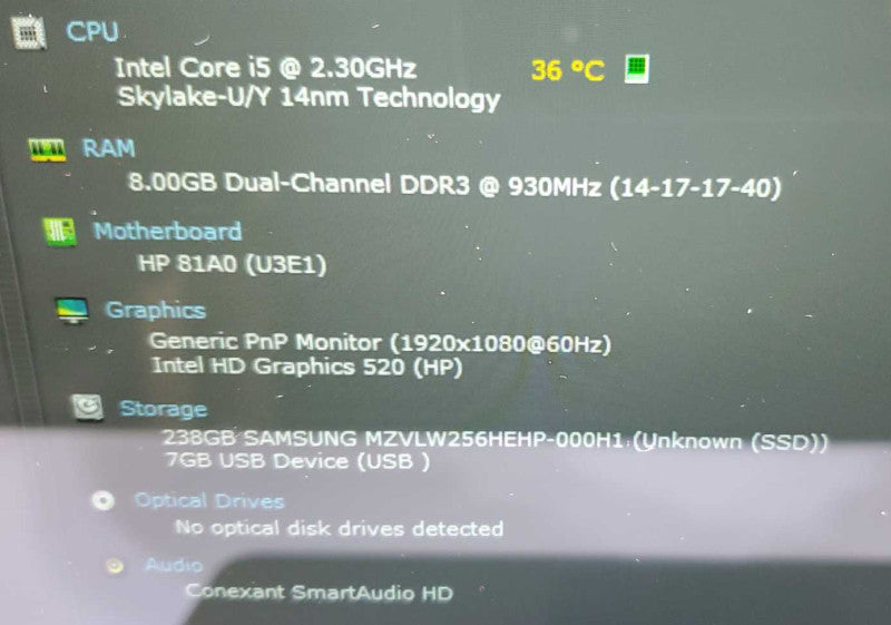 HP Spectre 13-V010CA Core i5-6200U @ 2.3GHz 8GB Ram 250GB SSD (