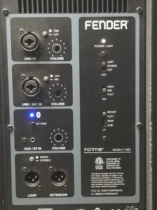 Fender Fortis F-15BT 15\\" Powered Speaker, Powers on, AS-IS, Read _