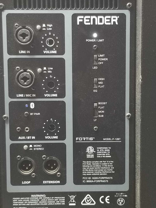 Fender Fortis F-15BT 12\\" Powered Speaker, Powers on, AS-IS, Read _