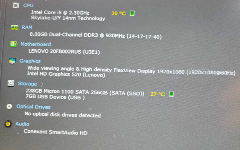 Lenovo X1 Carbon 4th Gen Core i5-6200U @ 2.3GHz 8GB Ram 250GB SSD (