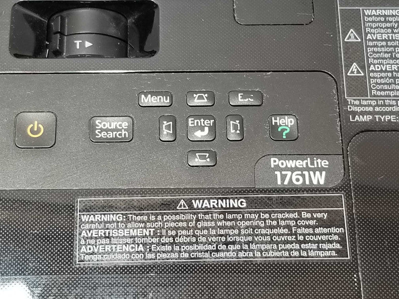 Epson PowerLite 1761W LCD Projector H478A,Lamp Hours 961H, No Remote/Cables. _