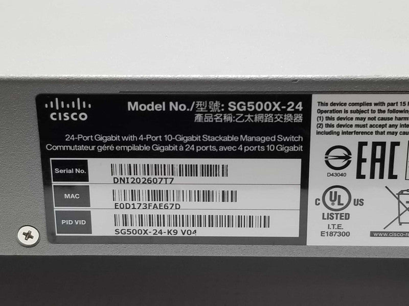 Cisco SG500X-24-K9 24-Port Gigabit with 4-Port 10Gig Stackable Managed Switch _