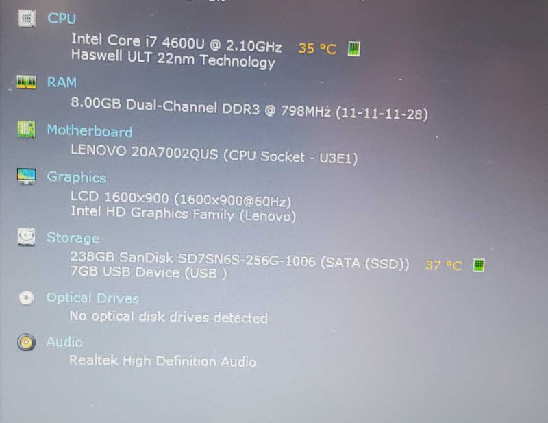 Lenovo X1 Carbon Touch bar, Core i7-4600U @ 2.1GHz 8GB Ram 250GB SSD, 14\\" (