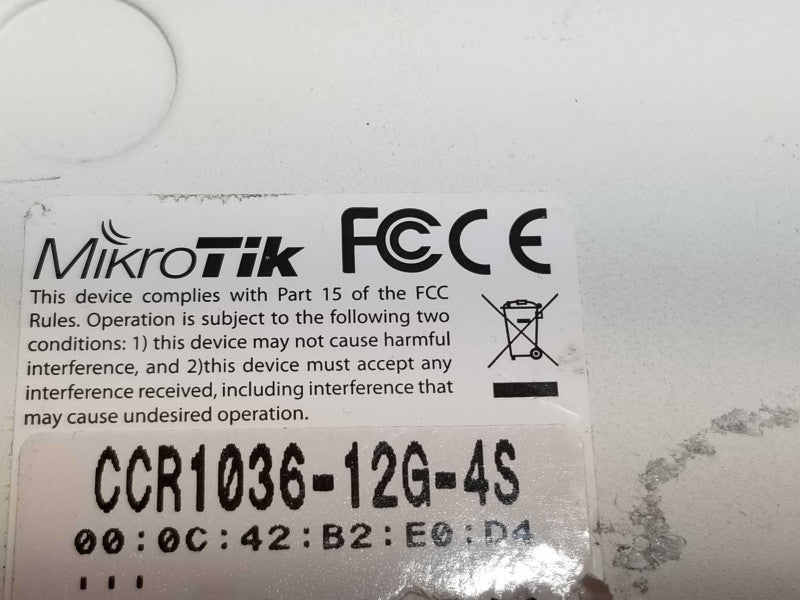 MIKROTIK CLOUD CORE CCR1036-12G-4S ROUTER Powers on, Read, AS-IS _