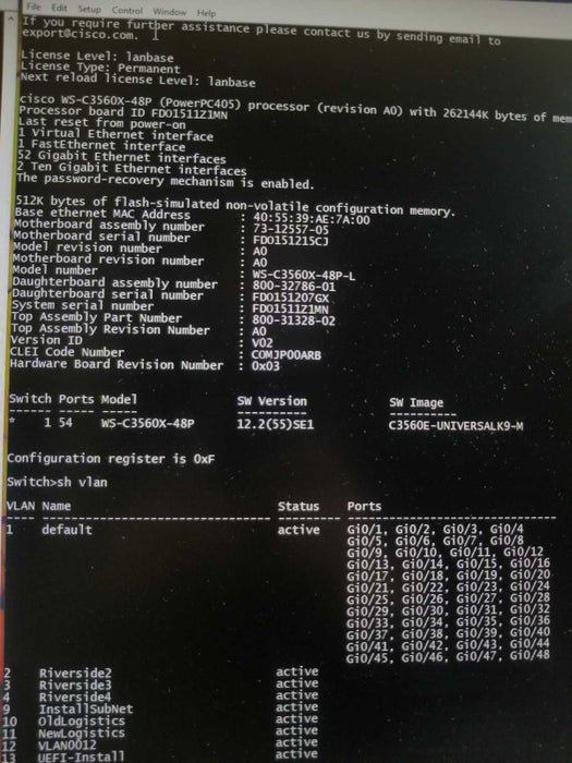 Cisco Catalyst WS-C3560X-48P-L 48-Port Gigabit, 2xPSUs, FCTY RESET. ~