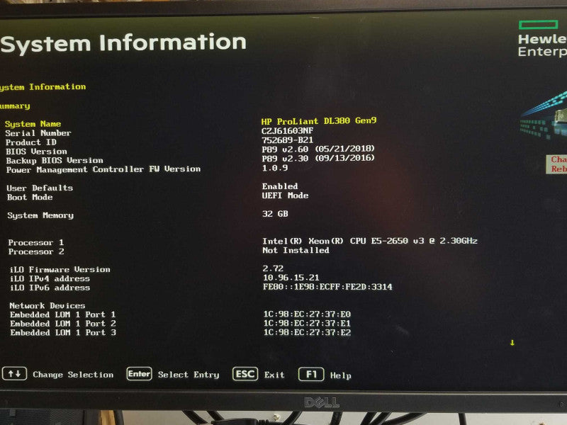 HP Proliant DL380 G9, 1x E5-2650v3 2.3GHz 10C, 32GB, Array P440ar, 2x PSU, 2.5 _