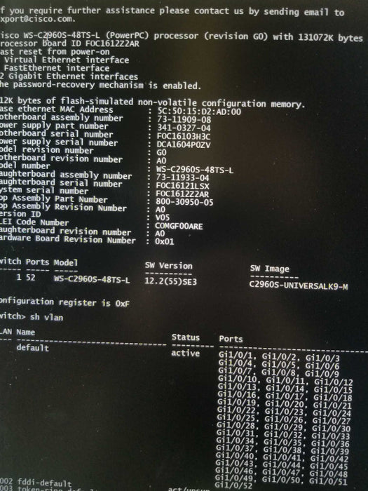 Cisco Catalyst 2960-S Series WS-C2960S-48TS-L Switch, W/ Rack Ears, QTY ~