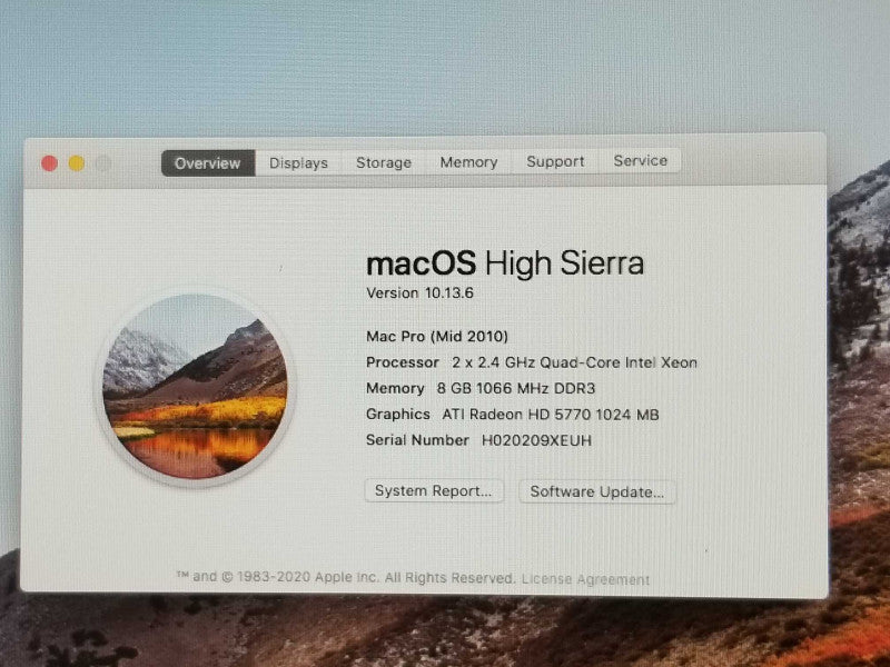 Apple A1289 Mac Pro Desktop, 2x Xeon E5620 2.4GHz, 8GB, ATI Radeon HD 5770 1GB _