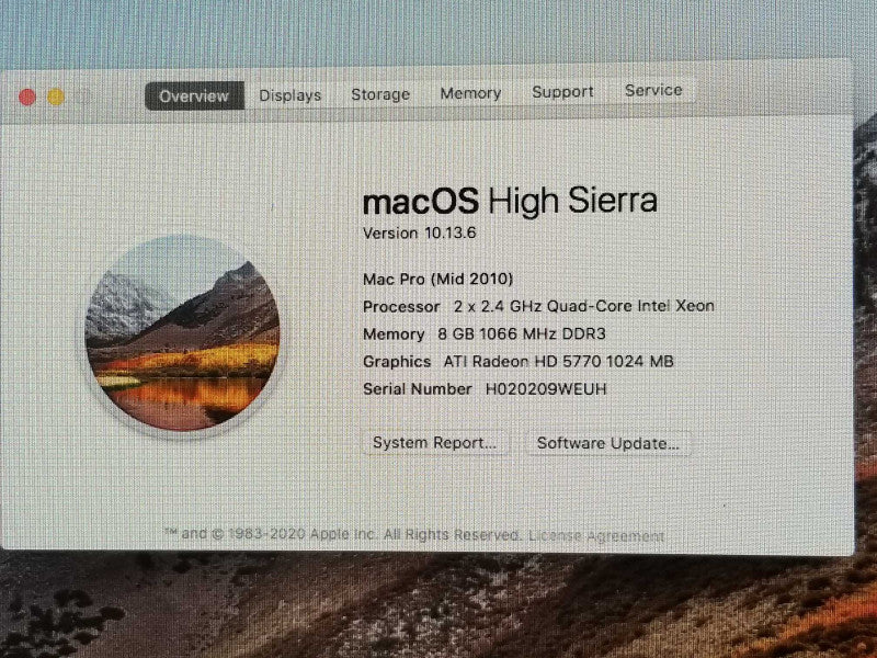 Apple A1289 Mac Pro Desktop, 2x Xeon E5620 2.4GHz, 8GB, ATI Radeon HD 5770 1GB _