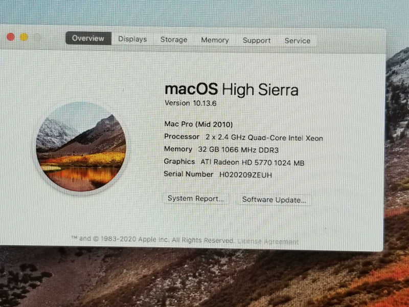Apple A1289 Mac Pro Desktop, 2x Xeon E5620 2.4GHz 32GB, ATI Radeon HD 5770 1GB _
