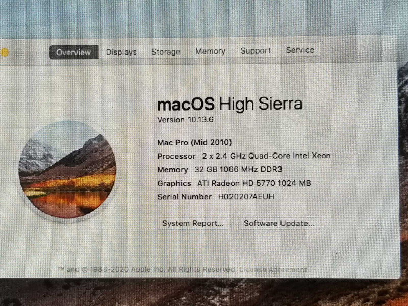 Apple A1289 Mac Pro Desktop, 2x Xeon E5620 2.4GHz 32GB, ATI Radeon HD 5770 1GB _