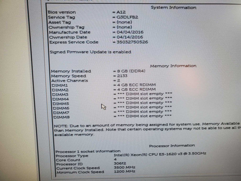 Dell Precision T5810 Xeon E5-1620(v3) 3.5GHz/8GB ECC, Quadro K920, No HDD  +