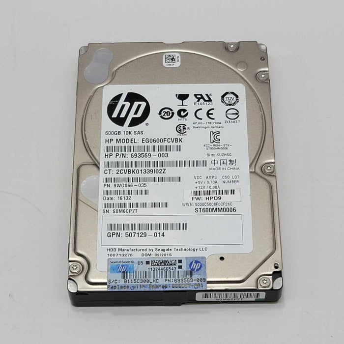 HP EG0600FBVFP 693569-003 600GB 10K 2.5IN 6G SAS HDD =