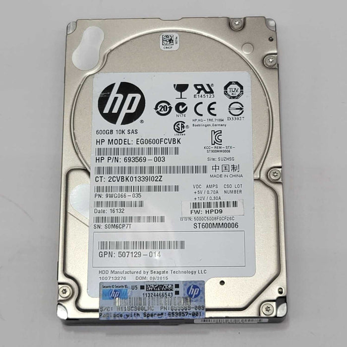 HP EG0600FBVFP 693569-003 600GB 10K 2.5IN 6G SAS HDD =