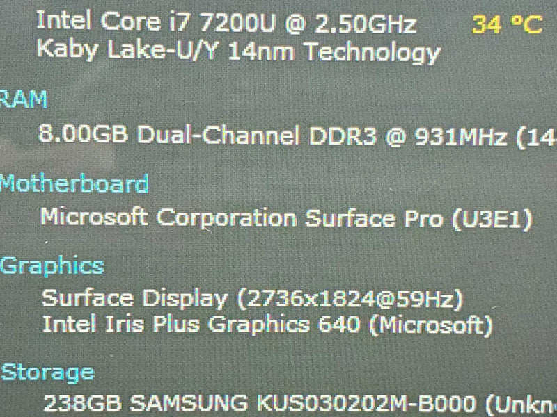 Microsoft Surface Pro 5 Model 1796 i7-7200U 8GB DDR3 256GB Storage |