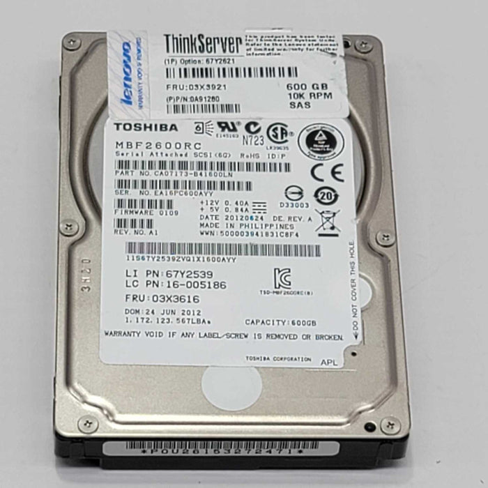 Toshiba MBF2600RC CA07173-B416 6Gbps 6Gb/s 10K 600gb 2.5\\" SAS Hard Drive =
