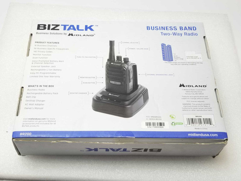 Midland BizTalk BR200 Business Band 16 Channel Two-Way Radio w/ BDC200 Charger _