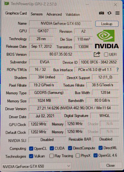 EVGA NVIDIA GeForce GTX 650 | 1GB GDDR5 PCIE Graphics Card | *READ*