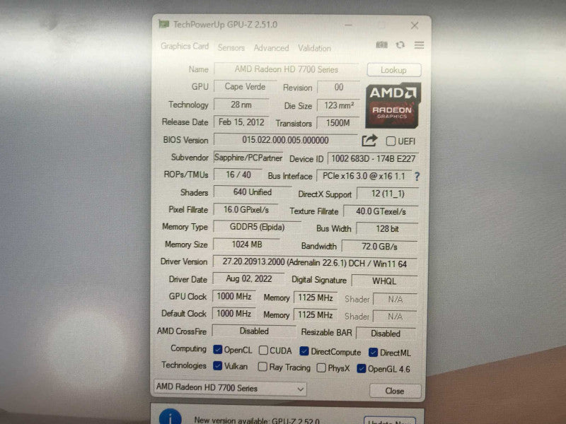 AMD Radeon HD 7700 Series GDDR5 1GB PCI-E DL-DVI+SL-DVI-D/HDMI/DP
