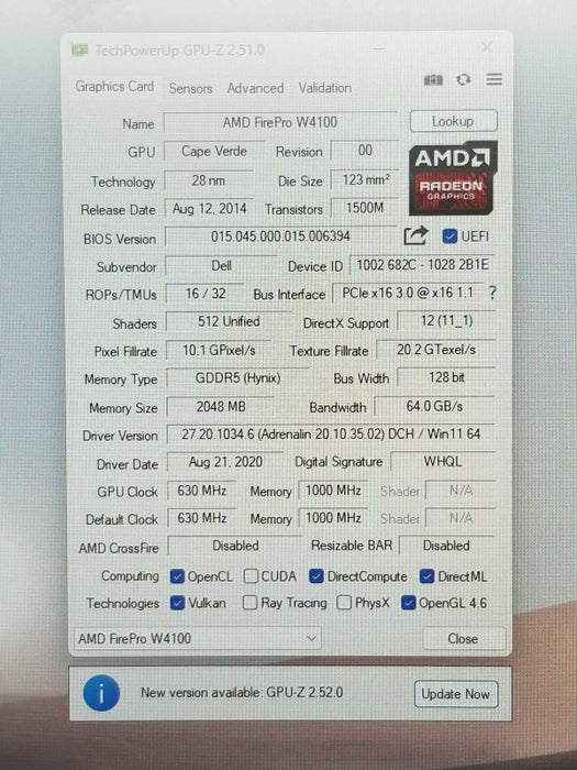 AMD FirePro W4100 2GB GDDR5 4 x Mini DP Low Profile PCI-e Graphics Card _