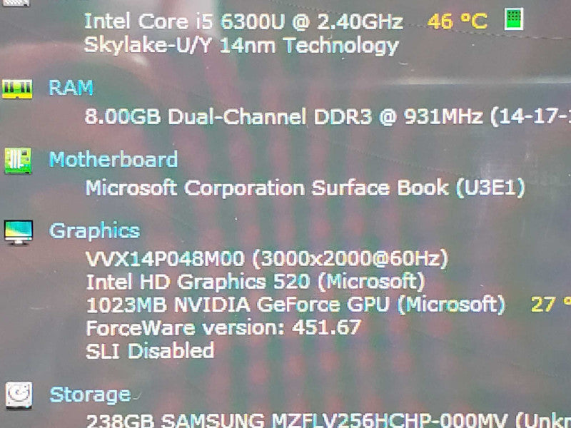 Microsoft Surface Book 1703 i5-6300U 8GB DDR3 256GB Storage (READ) |